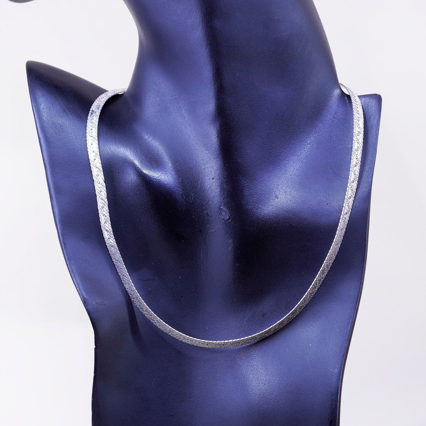 18”, vtg Italy Milor Sterling silver textured herringbone chain, 925 necklace