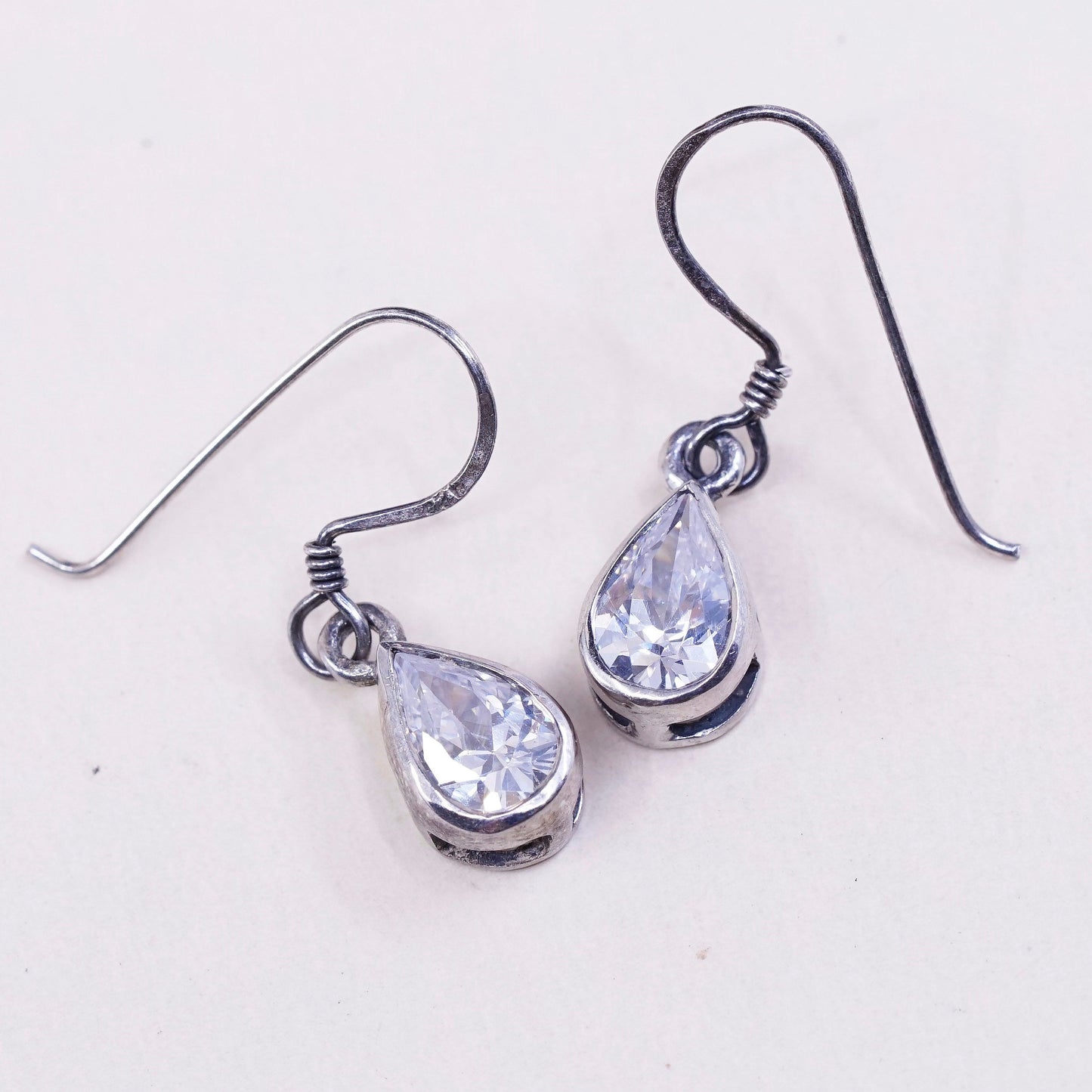 Vintage Sterling silver handmade earrings w/ teardrop crystal dangles