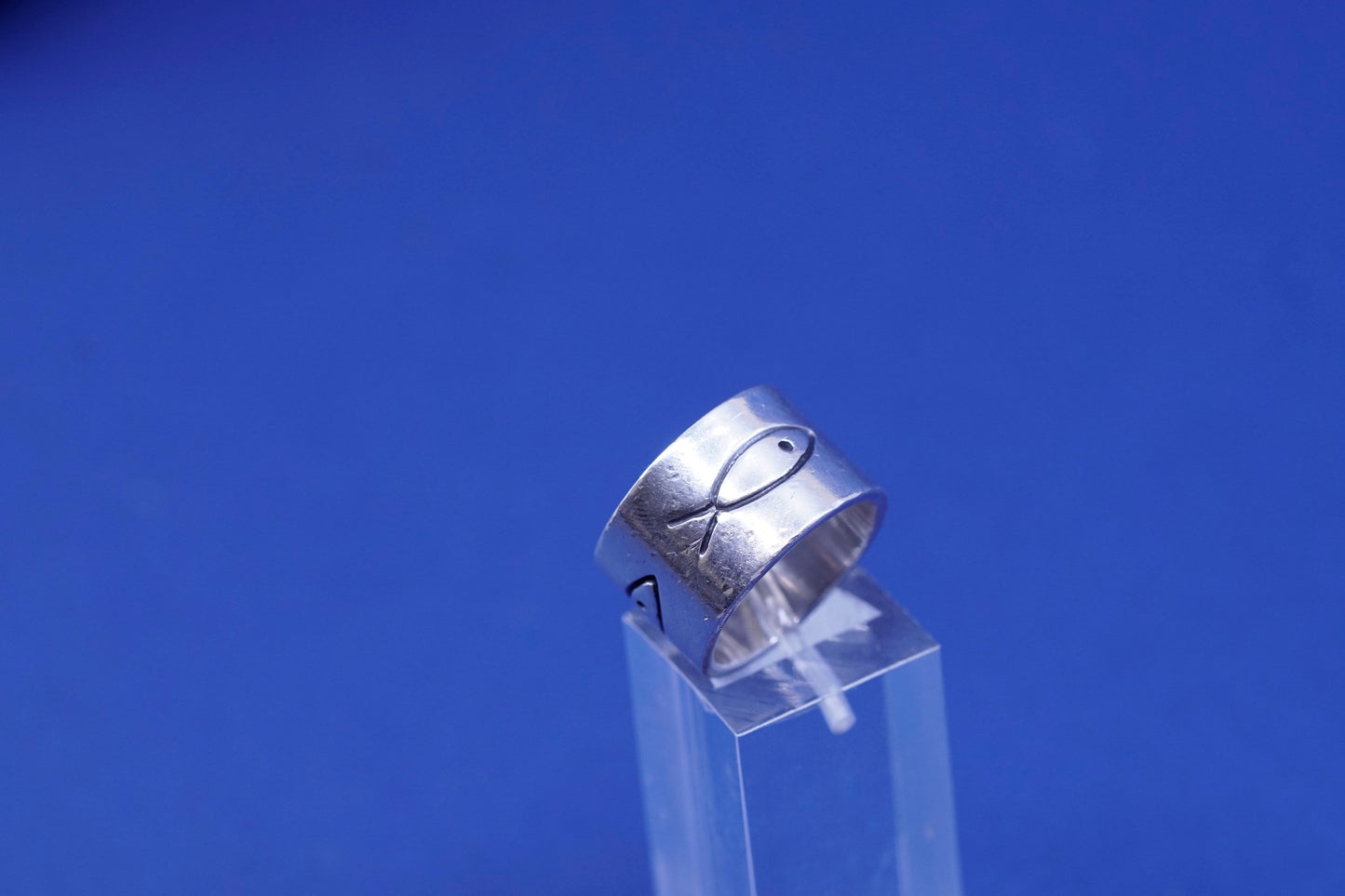 Size 5.5, vintage Sterling silver handmade ring, wide 925 prayer band with fish