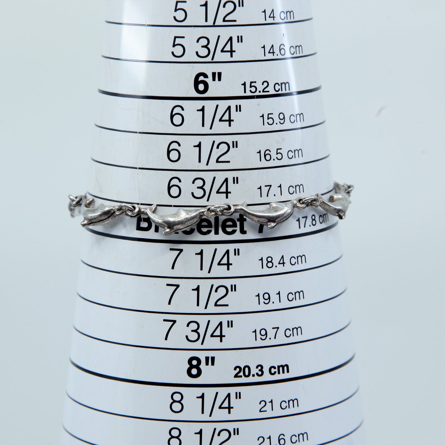 7.", VTG Sterling silver handmade bracelet, solid 925 silver dolphin links