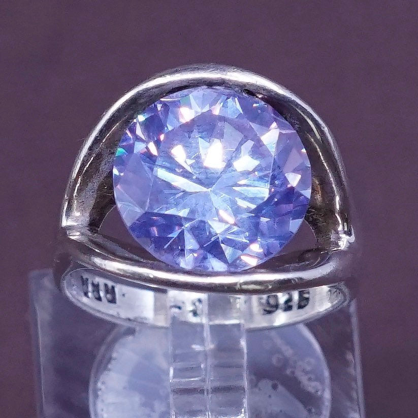 sz 6.5, vtg Sterling silver handmade ring, 925 cocktail ring w/ round amethyst