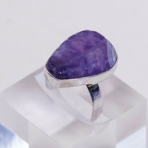 Sz 9, Sterling Silver handmade Ring, 925 Silver Ring W/ amethyst, stamped 925