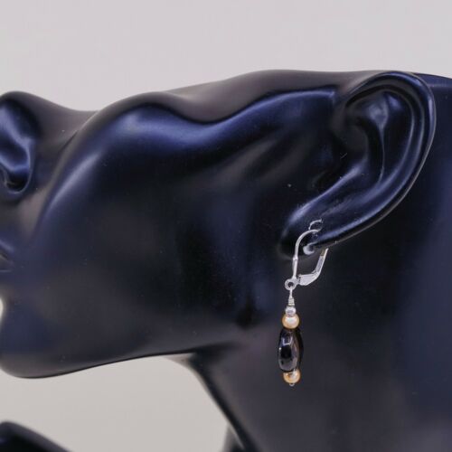 Vtg STERLING 925 SILVER Handmade Lever Back earrings with Smoky Crystal dangles