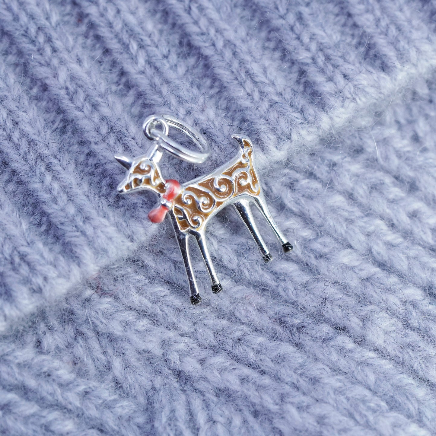 Vintage sterling 925 silver enamel deer charm pendant