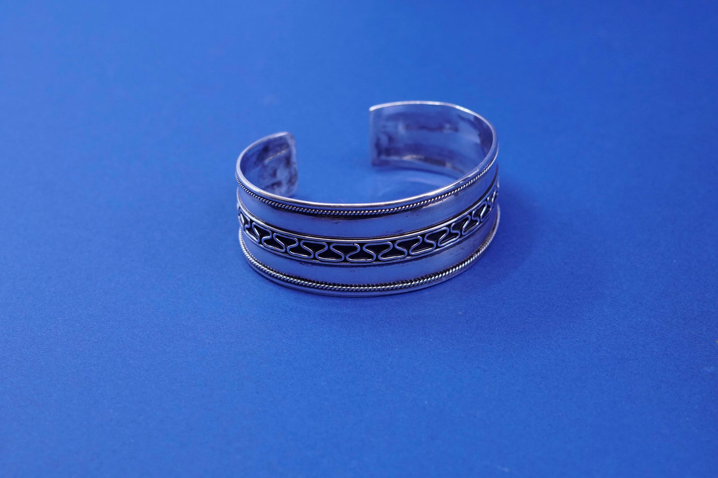 7", vtg sterling silver handmade bracelet, wide 925 twisted cable cuff