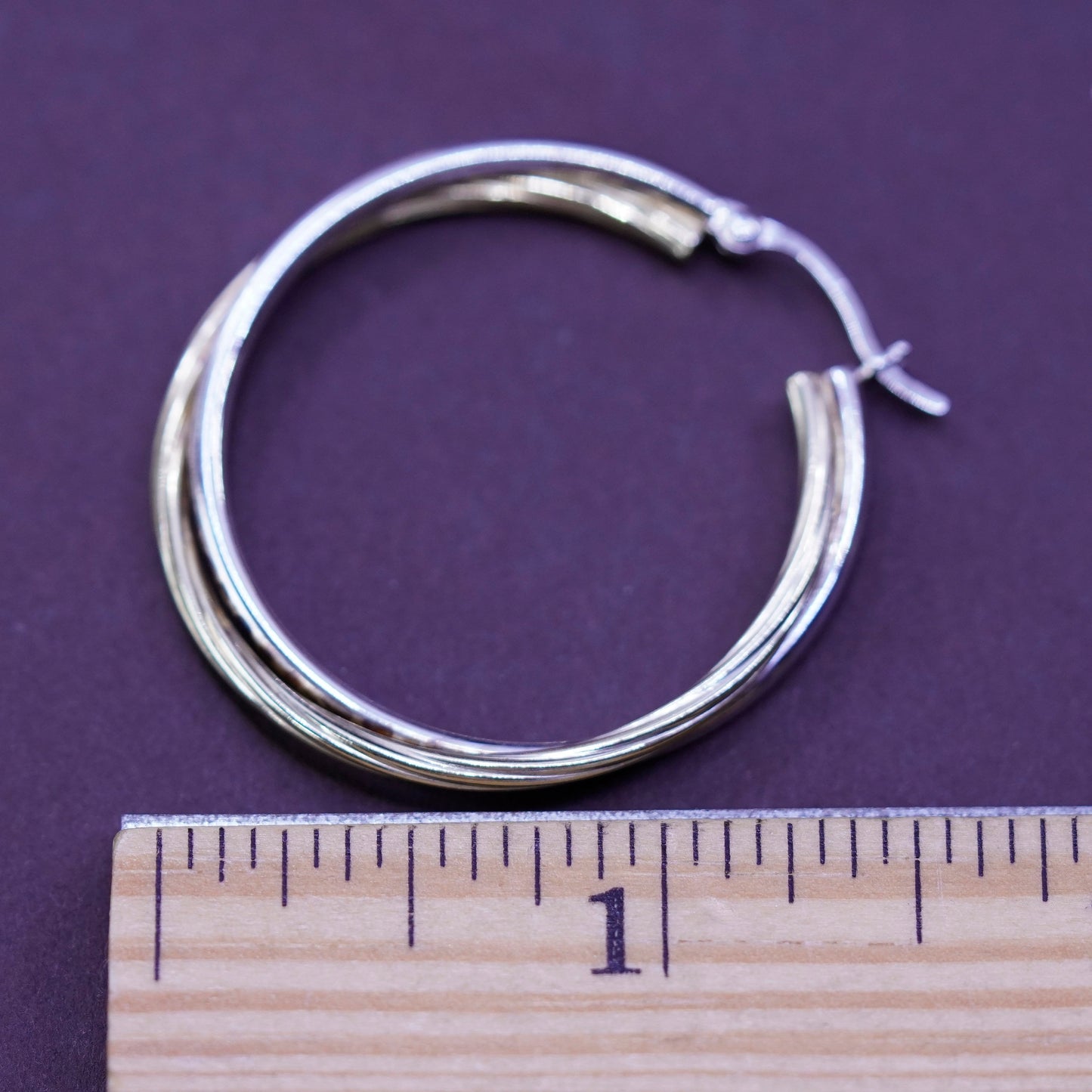 1.5”, two tone Sterling silver handmade earrings, 925 silver entwined circle