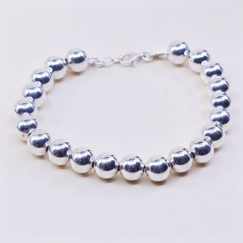 7”, 8mm, Dyadema Handmade Sterling Silver Bracelet W/ Beads, Stamped 925 Italy