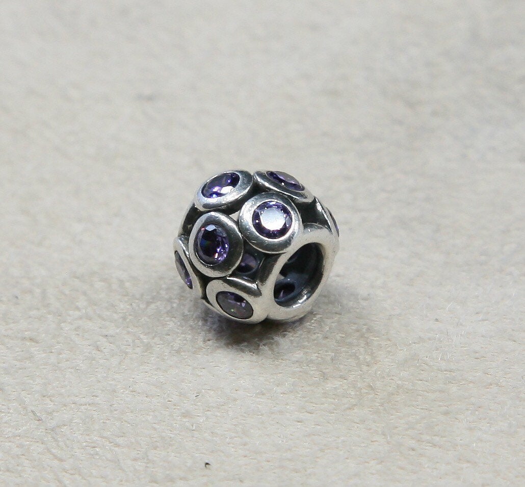 VTG Sterling silver handmade bead charm with amethyst around, silver tested
