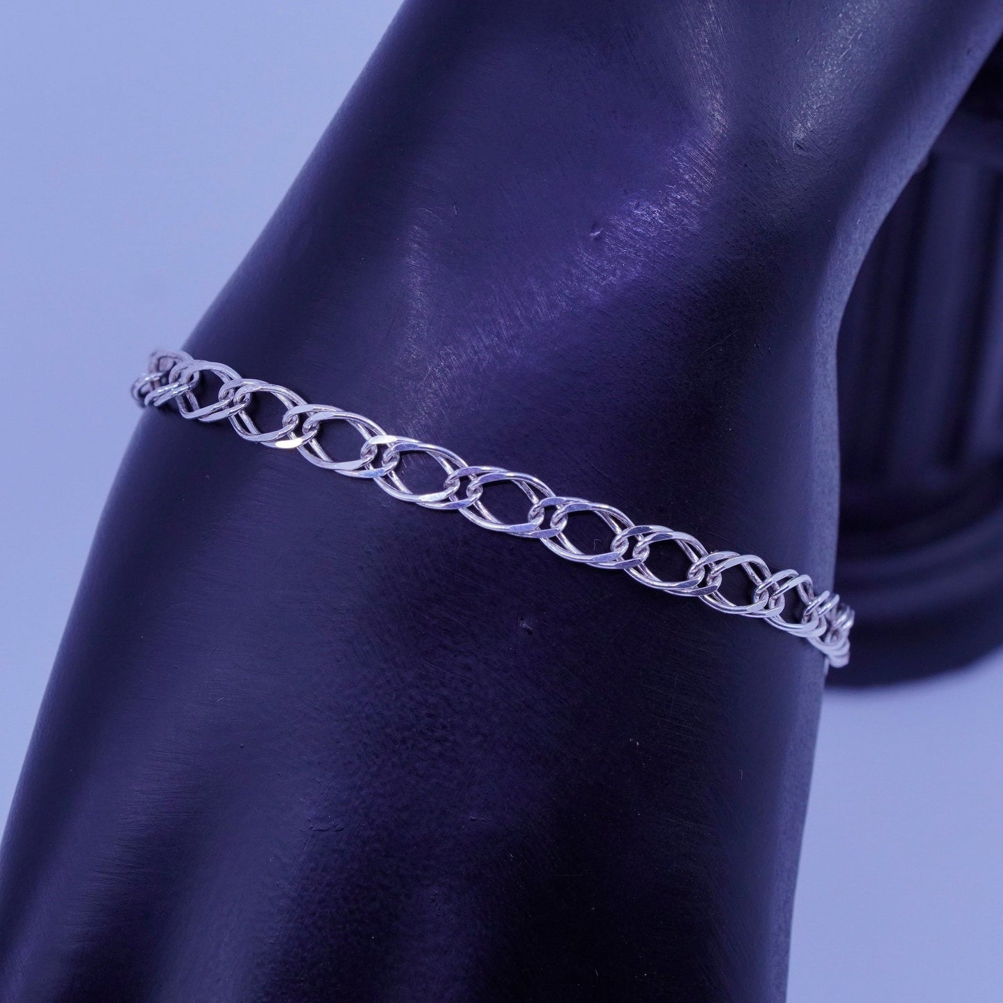 6.75”, Vintage Italy Sterling 925 silver handmade bracelet, double curb chain