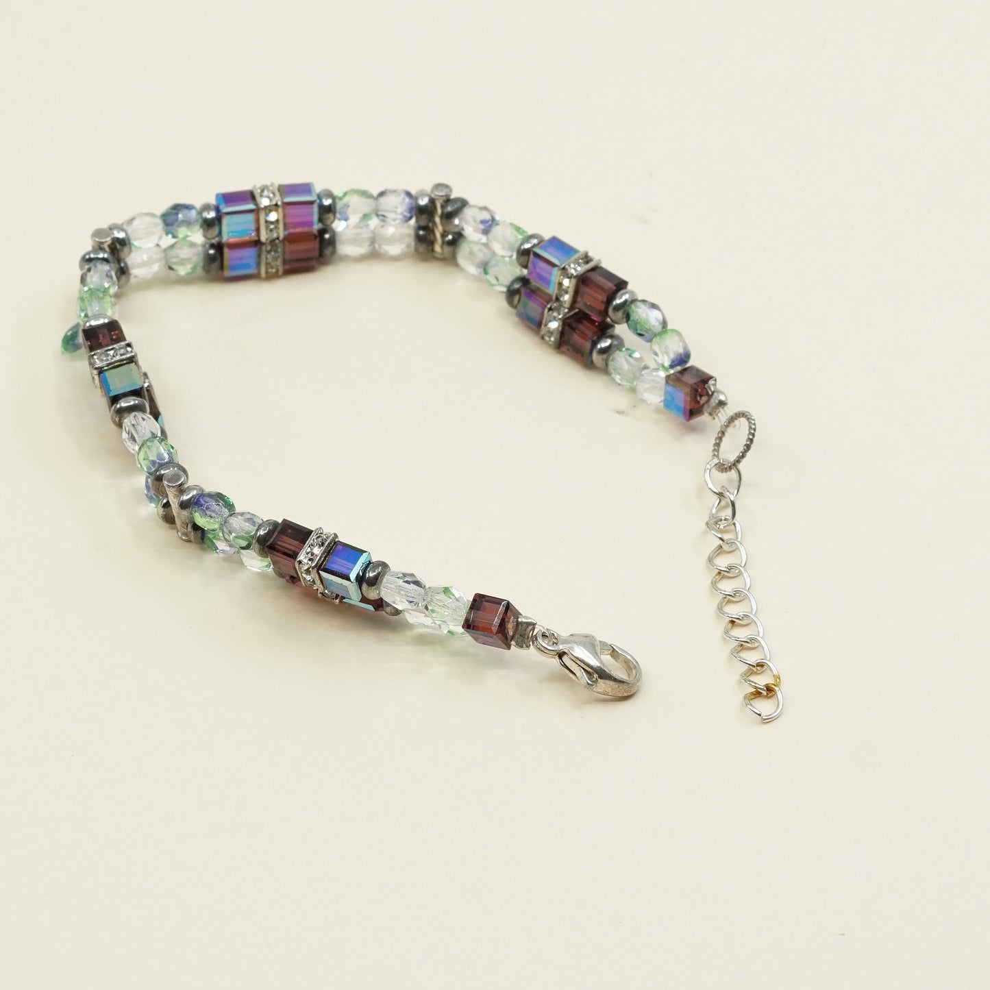 6.75", 925 Sterling silver clasp, handmade bracelet artisan glass