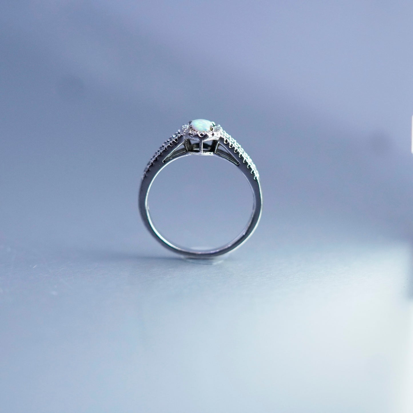 Size 7, vintage Sterling 925 silver handmade ring with opal and cz