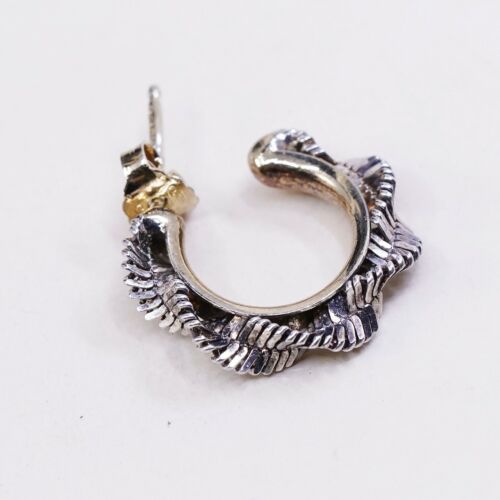 0.75”, Two Tone 925 Sterling Silver Handmade Earrings Twisted Chain Studs huggie