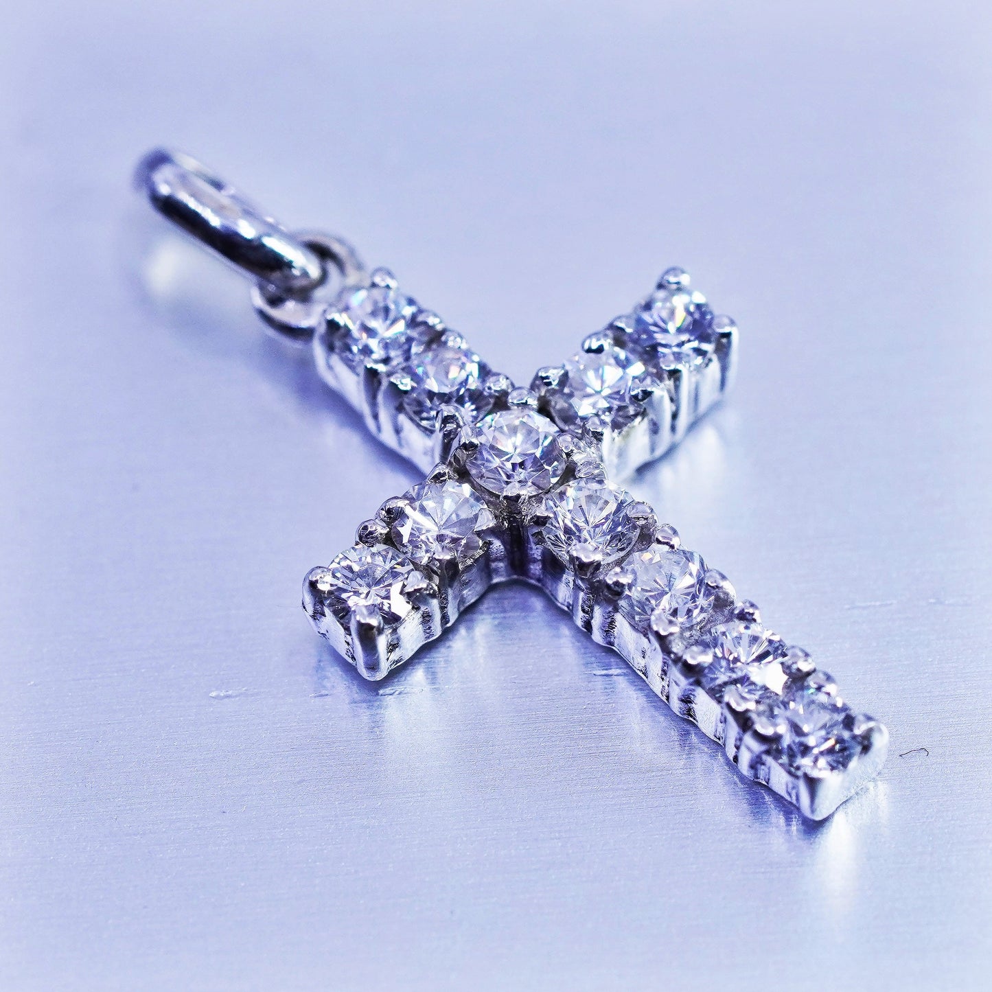 antique sterling 925 silver cross pendant with Cz