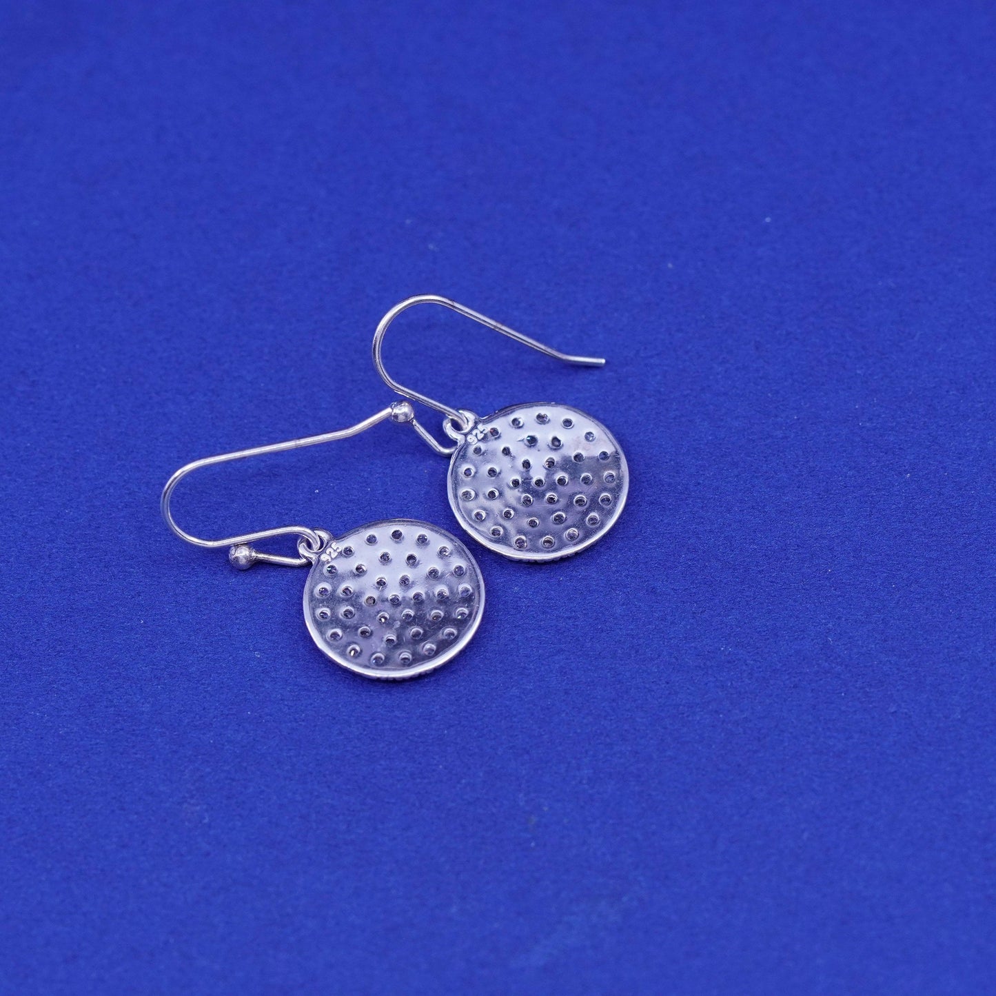 Vintage Sterling silver earrings, 925 circle with cluster cz