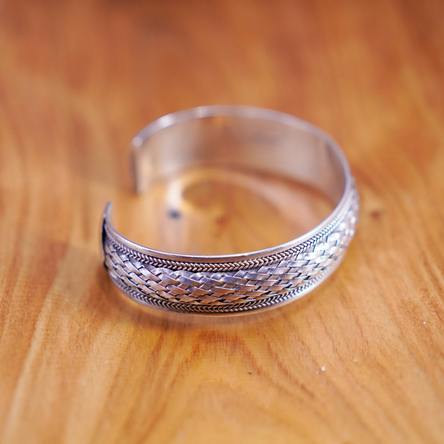 6.75”, Vintage Sterling silver handmade bracelet, 925 braided woven cable cuff