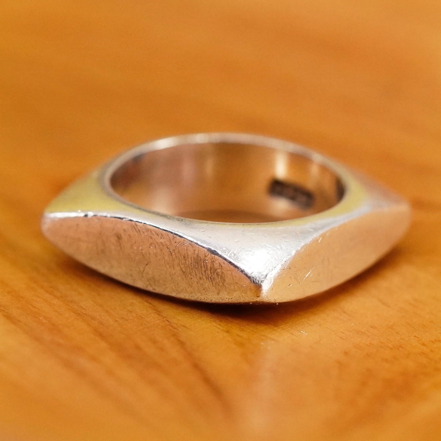 Size 6.25, vintage Sterling silver handmade square ring, 925 square ribbed band