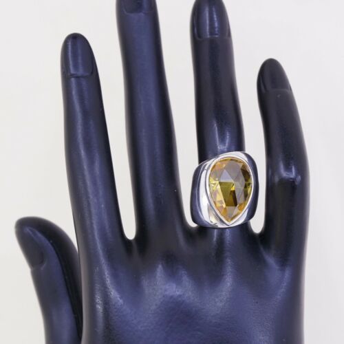 Sz 6.5, Vtg Sterling Silver handmade Ring, 925 Cocktail Ring W/ Teardrop citrine