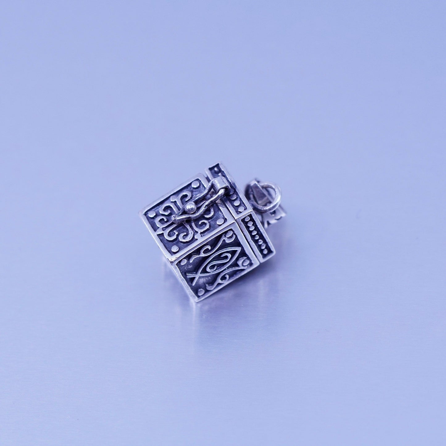 Sterling silver handmade charm, textured 925 prayer locket pendant cross relief