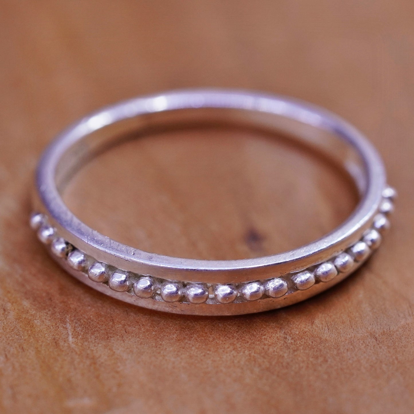 Size 7.5, vtg Sterling silver stackable handmade ring, 925 stackable band beads