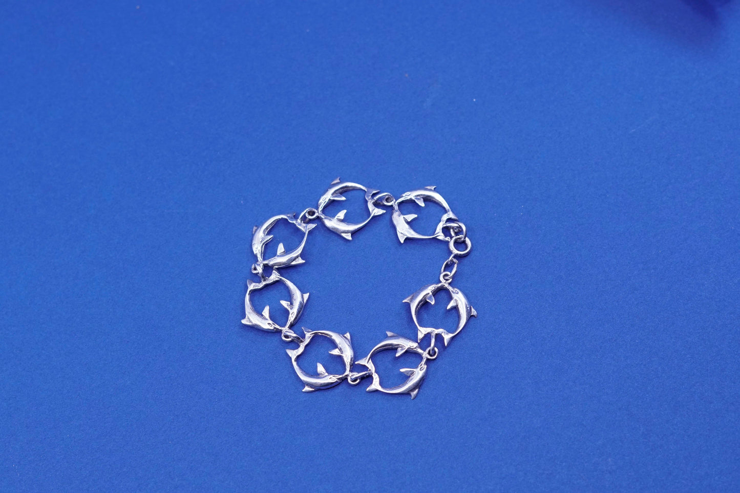 5.75”, vintage Sterling silver handmade bracelet, 925 double dolphin chain