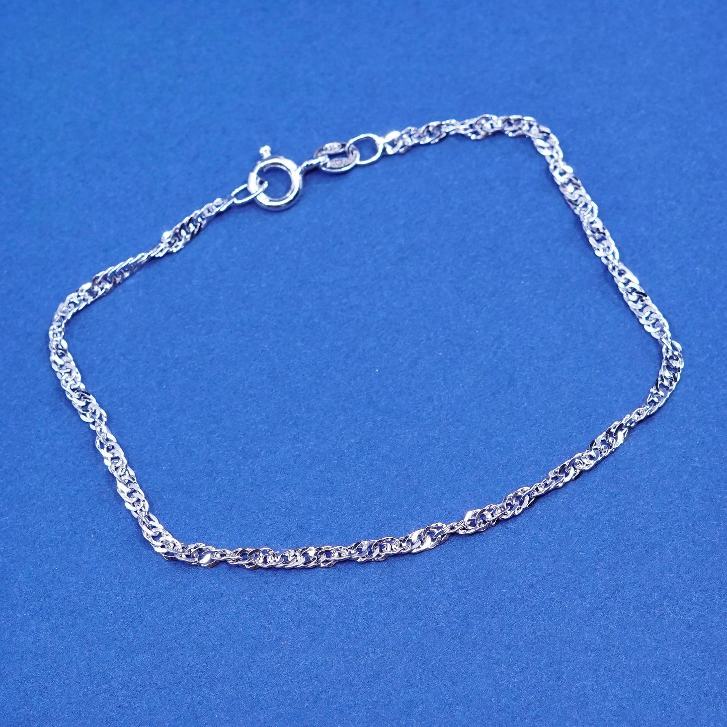 7”, 2mm, vintage Sterling silver handmade bracelet, 925 twisted curb link chain