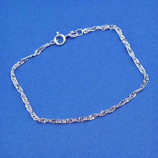 7”, 2mm, vintage Sterling silver handmade bracelet, 925 twisted curb link chain