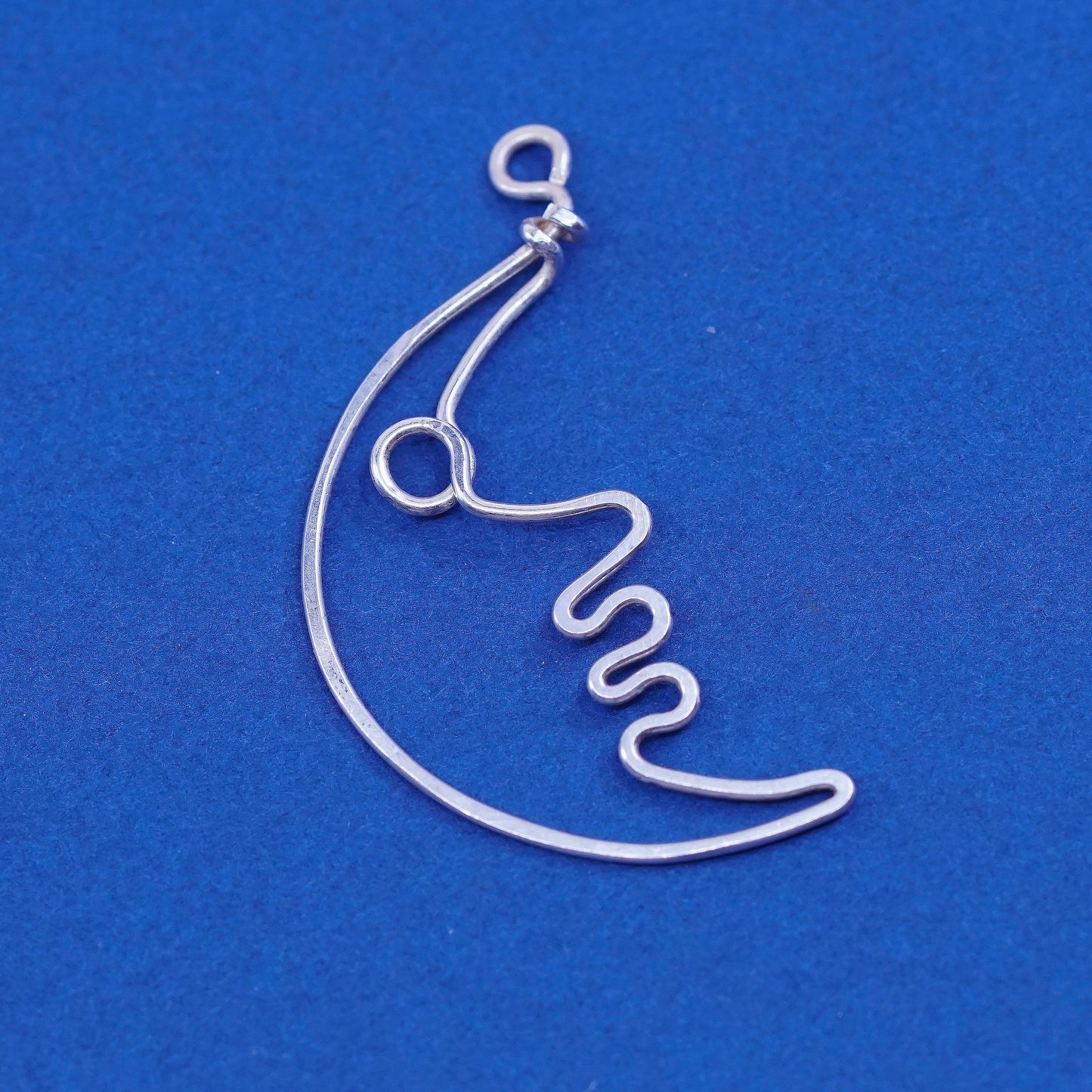 Vintage Sterling silver handmade pendant, wired 925 moon, silver tested