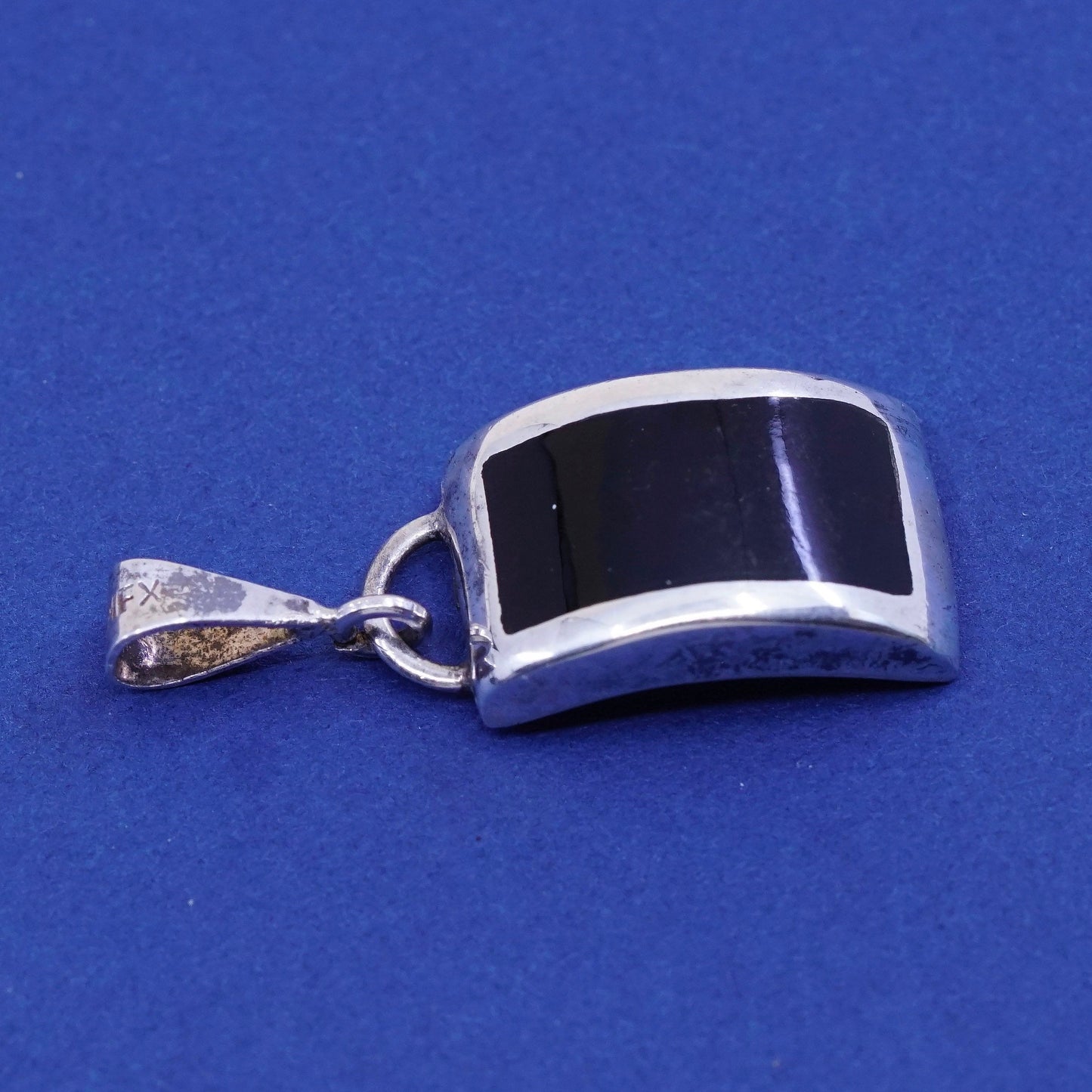 Vintage Sterling 925 silver handmade pendant with square obsidian pendant