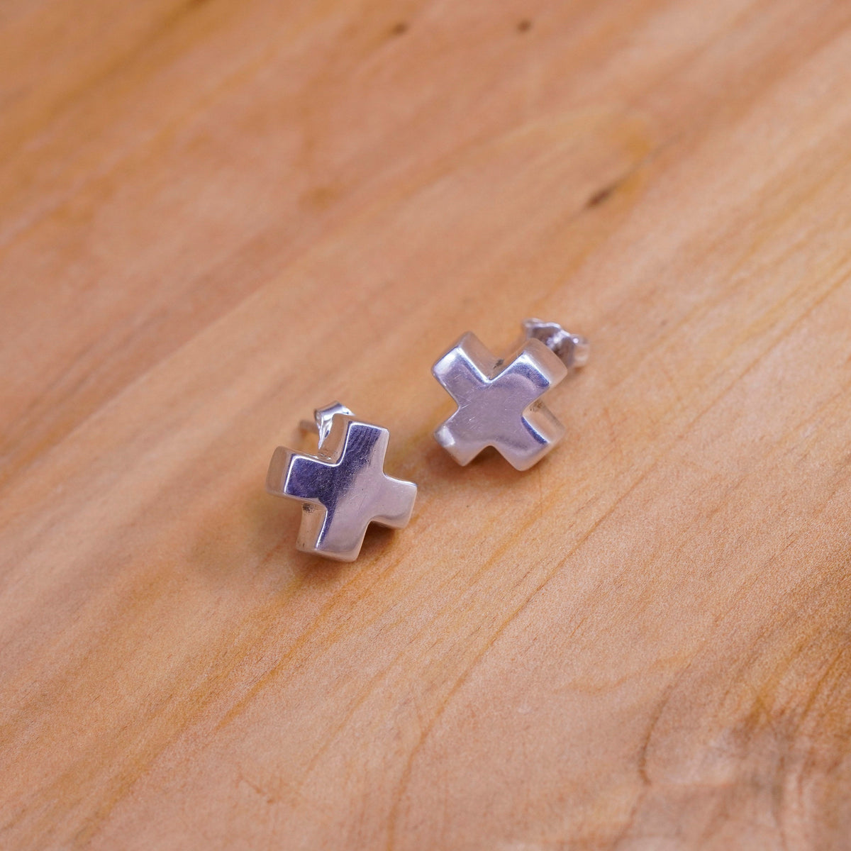 Vintage Sterling silver handmade earrings, 925 cross studs