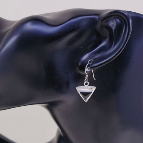 Amazing handmade Sterling Silver earrings, 925 Traigular Obsidian Dangles