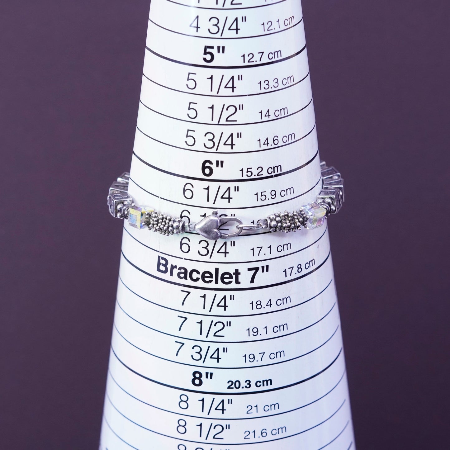 6.5”, Sterling 925 silver handmade bracelet cz beads name Patrick Maeve cubes