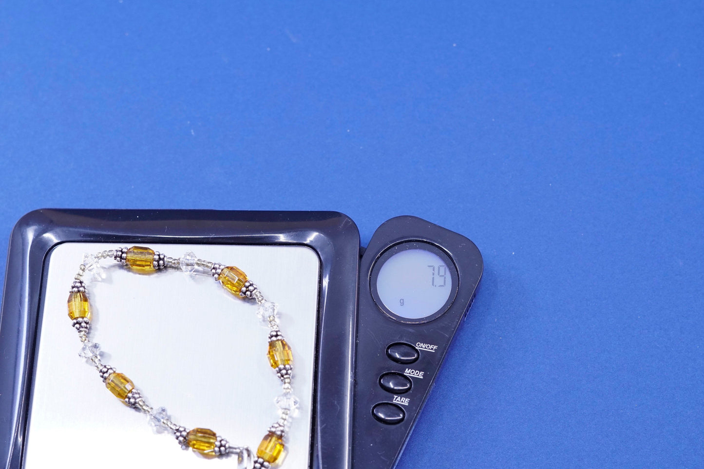 7”, vintage Sterling silver handmade bracelet, 925 with citrine and crystal