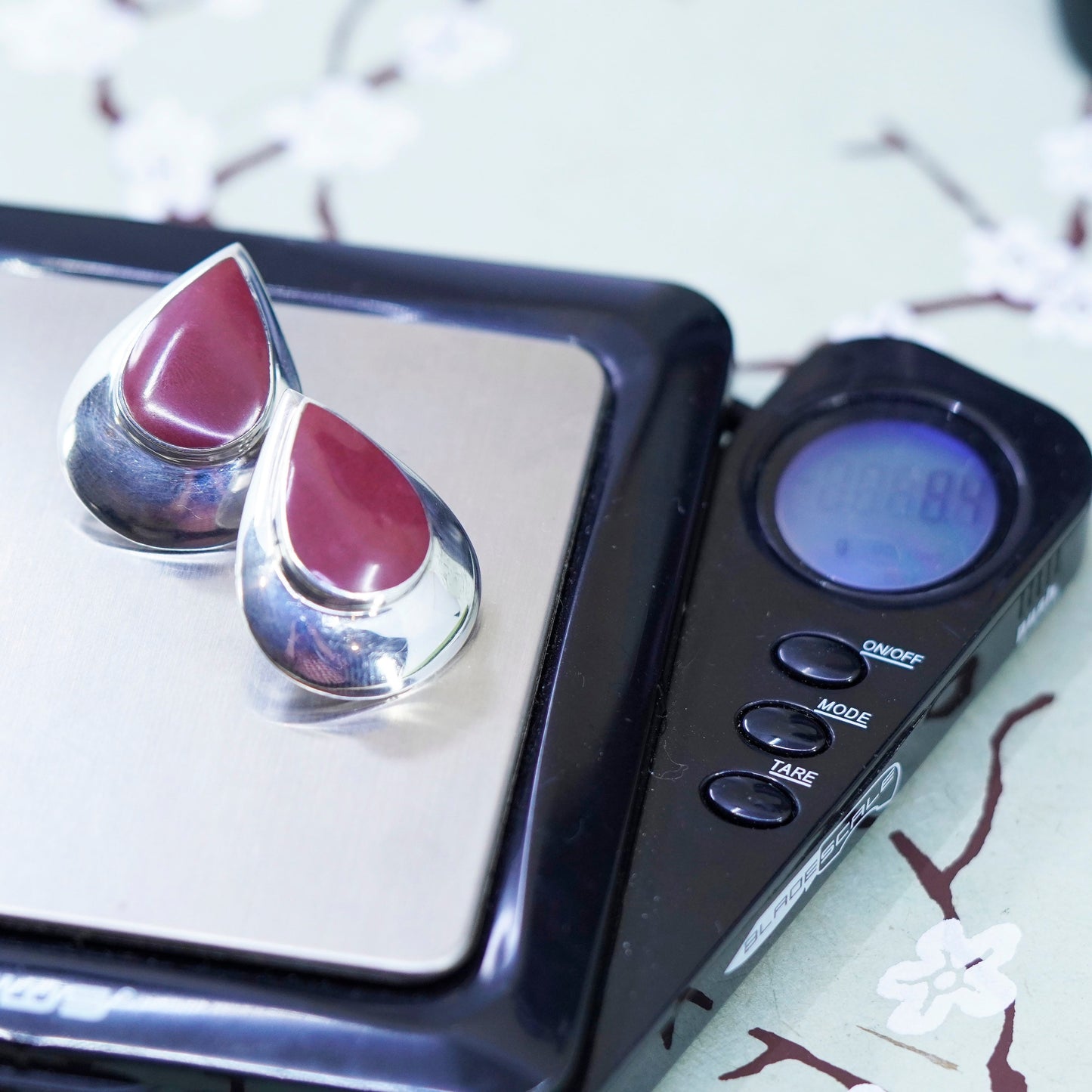 Vintage Sterling silver handmade earrings, Mexico 925 teardrop with red onyx