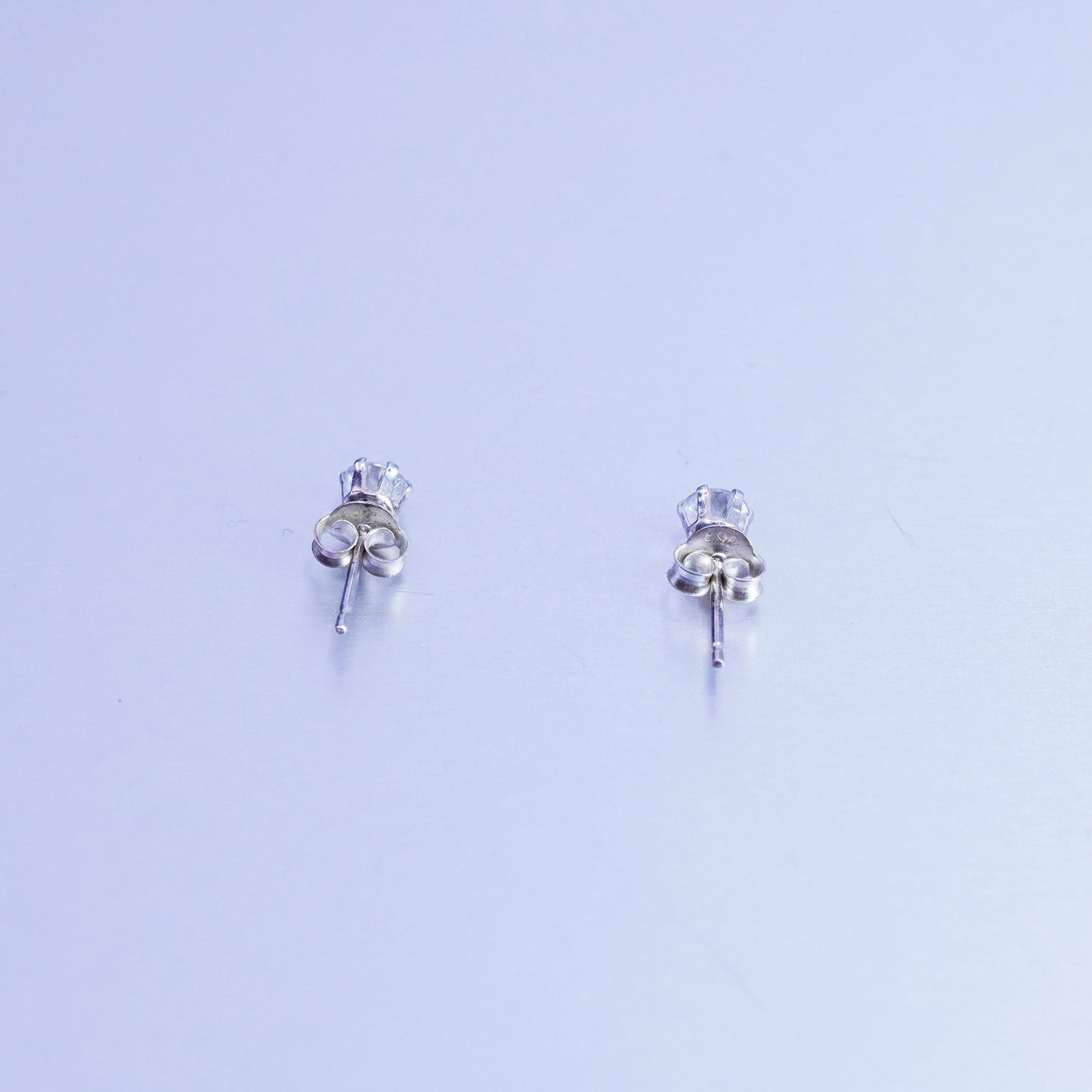 4mm, Vintage Sterling 925 silver earrings, studs with cz inlay