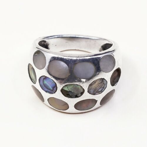 Size 8.25, Vtg Handmade Statement Ring in Sterling Silver W/ Abalone N Mop