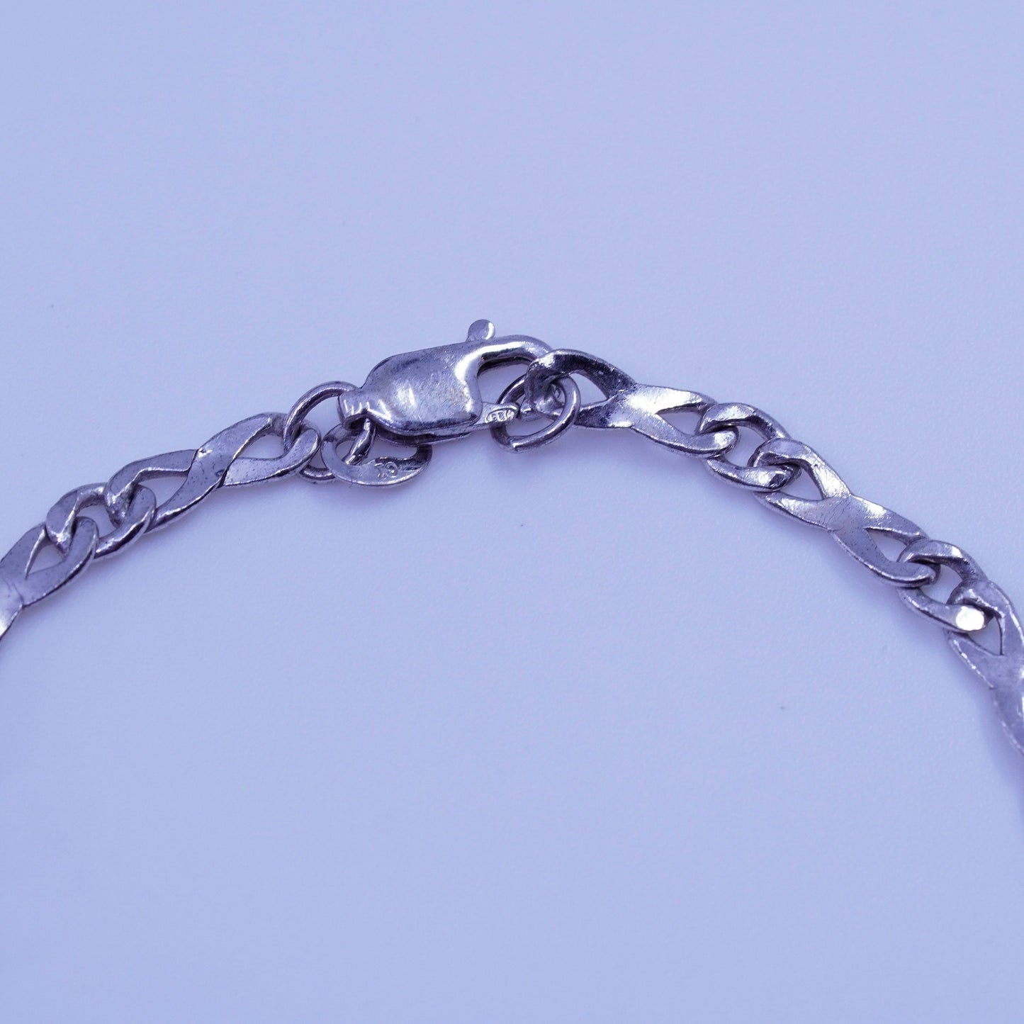 7.5”, 4mm, Vintage Italy Sterling 925 silver handmade bracelet, figaro chain