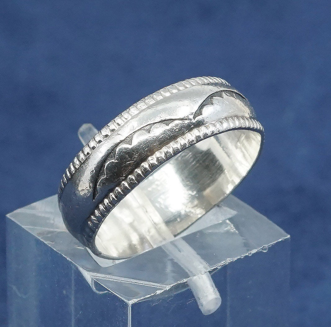 sz 6, vtg sterling silver handmade ring, 925 men’s band engraved
