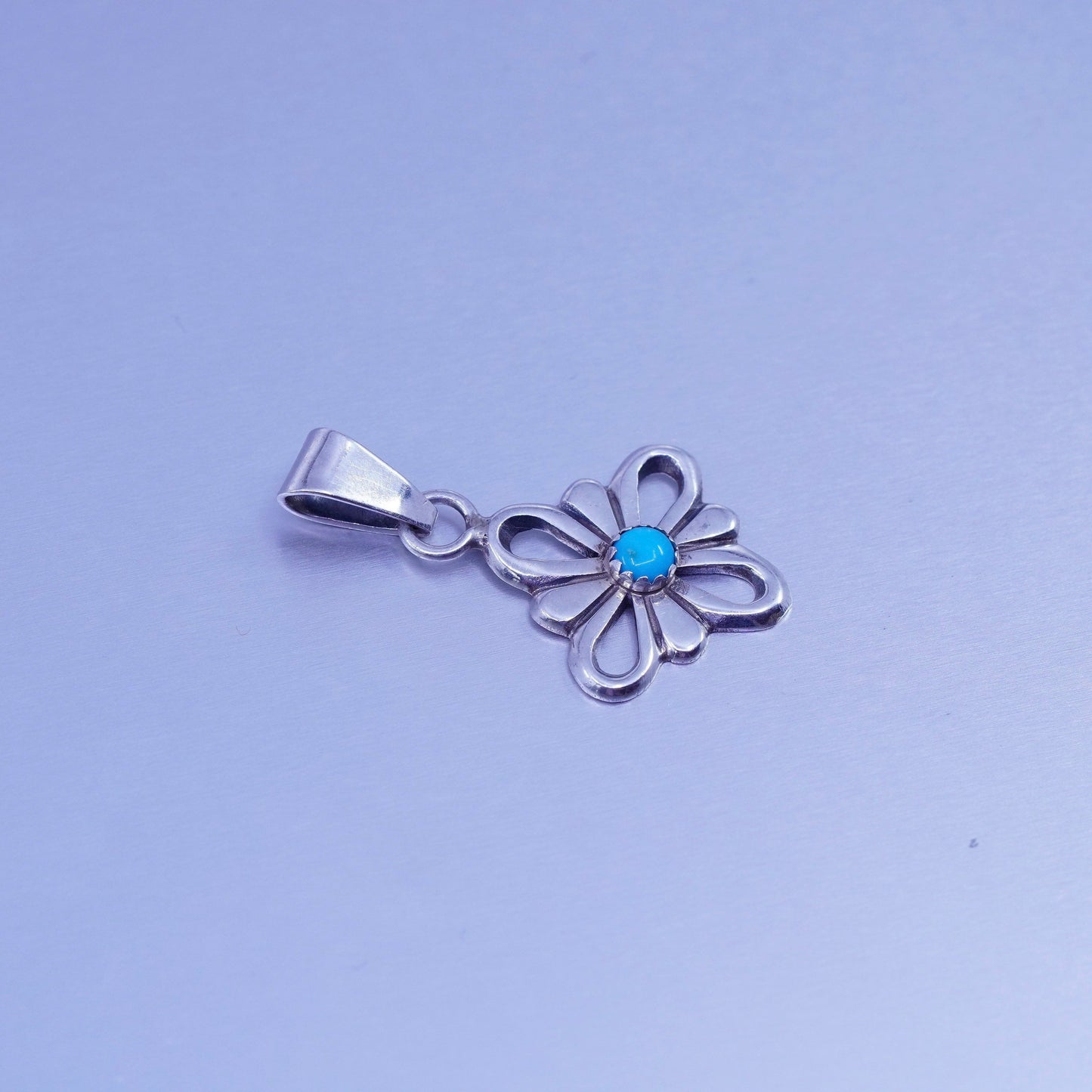 antique Native American sterling 925 silver floral pendant with turquoise