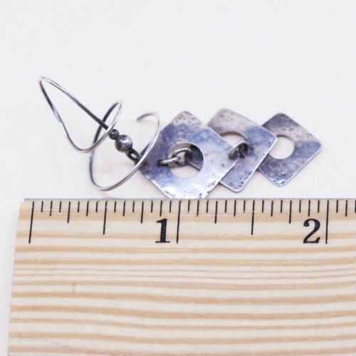 Vintage Sterling Silver Handmade Earrings, 925 Silver Swirl Whirly Dangles