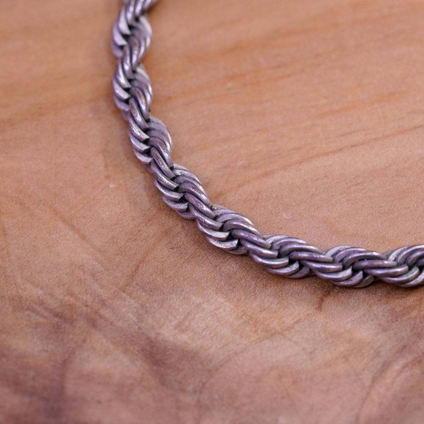 7”, 5mm, vintage Sterling silver bracelet, Italy 925 flatten rope chain