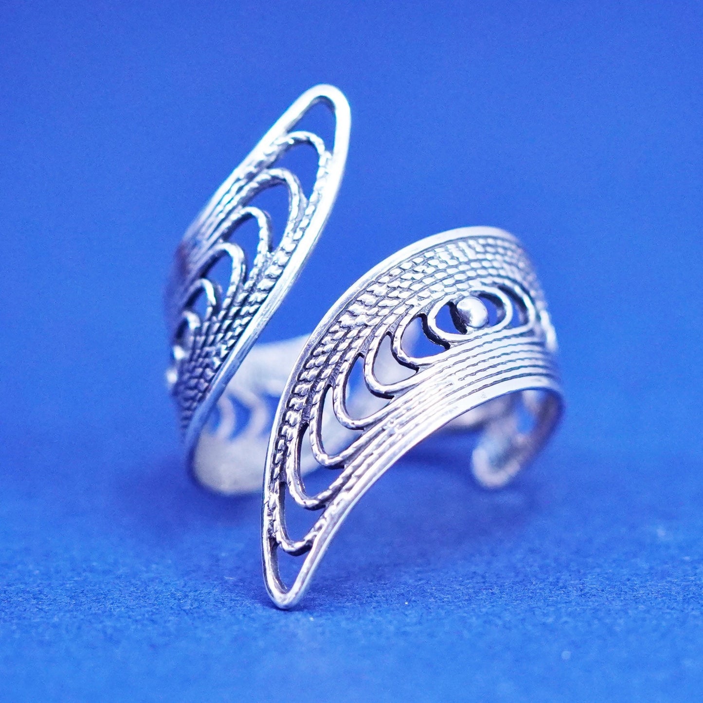 Size adjustable, vintage Sterling silver handmade ring, 925 filigree band