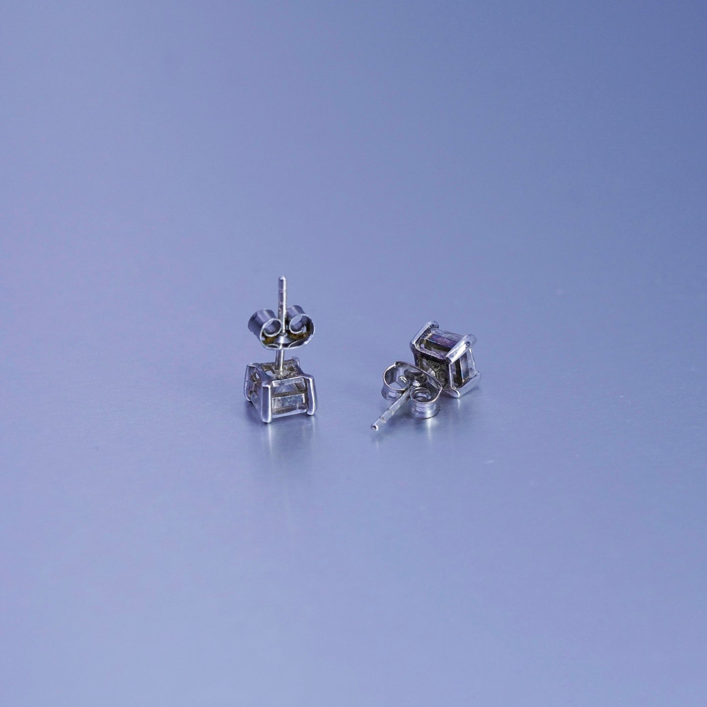 5mm, Vintage Sterling 925 silver handmade earrings, square cz studs