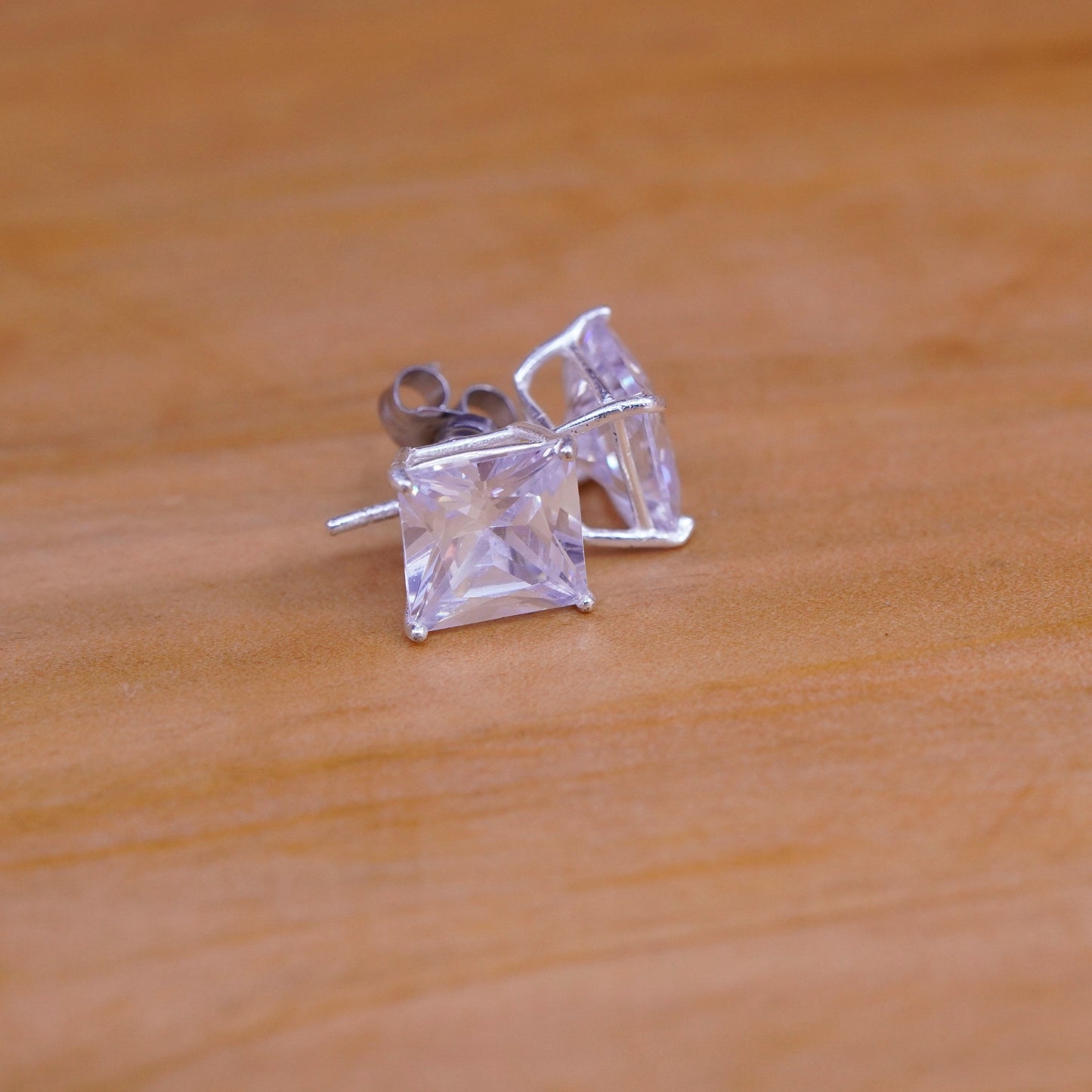 Vintage Sterling 925 silver clear studs, square earrings