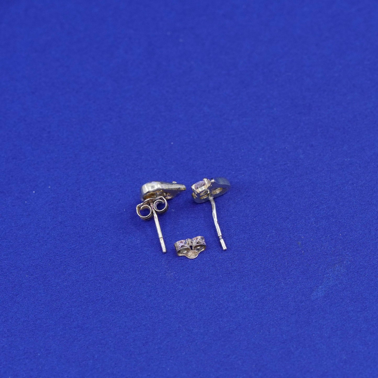 Vintage vermeil gold over Sterling silver handmade earrings, 925 heart studs cz