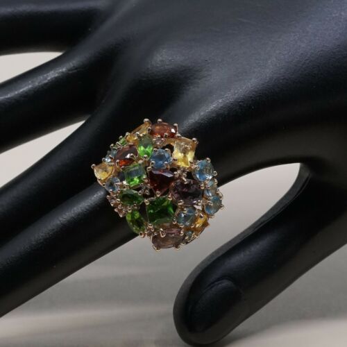 Sz 10.25, vermeil, gold over Sterling Silver Ring, 925 Ring W/ amethyst, Citrine