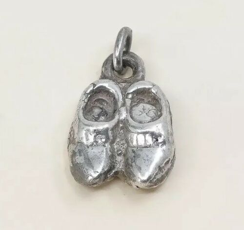 Vintage Sterling Silver Shoes Pendant, Solid 925 Silver Charm, Silver Tested