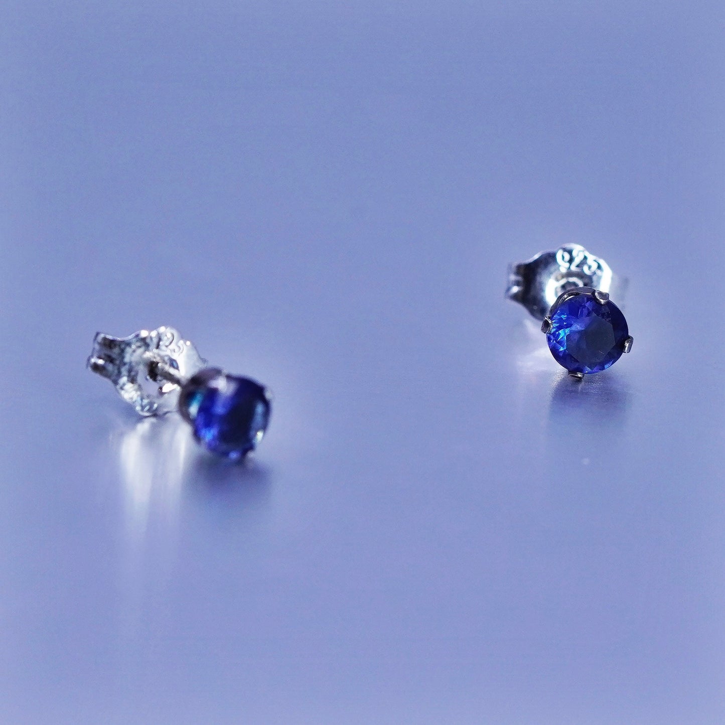 Vintage Sterling 925 silver earrings, studs with blue crystal
