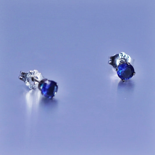 Vintage Sterling 925 silver earrings, studs with blue crystal