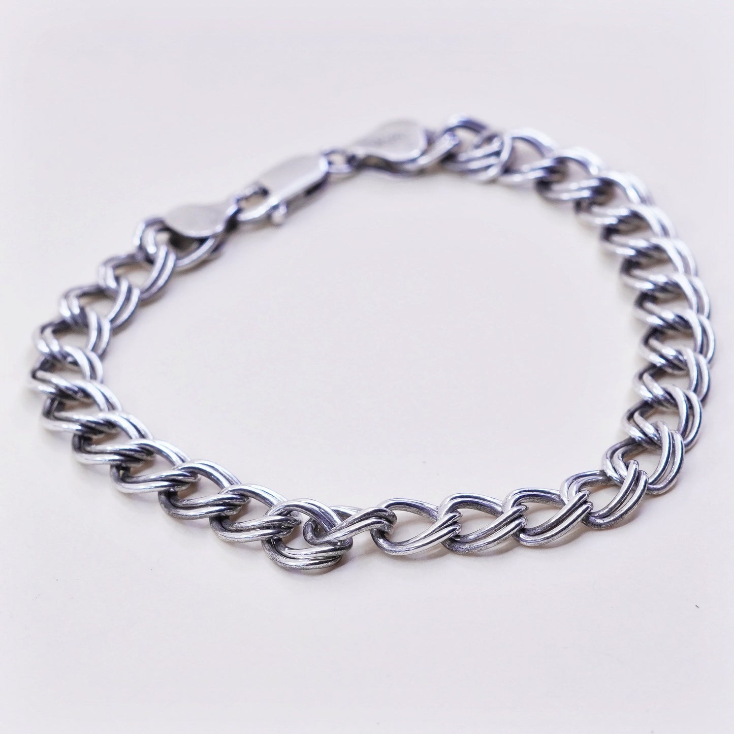 7.5”, 7mm, Vintage sterling silver bracelet, 925 double curb chain