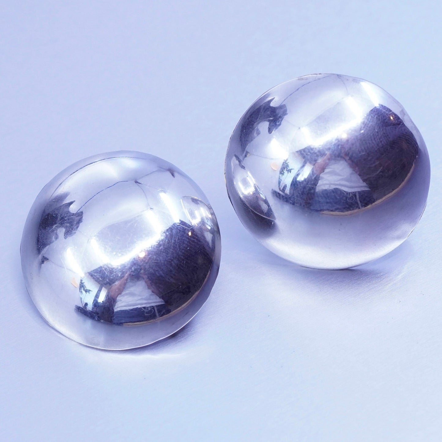 Vintage Sterling 925 silver handmade earrings, simple round circle clip on